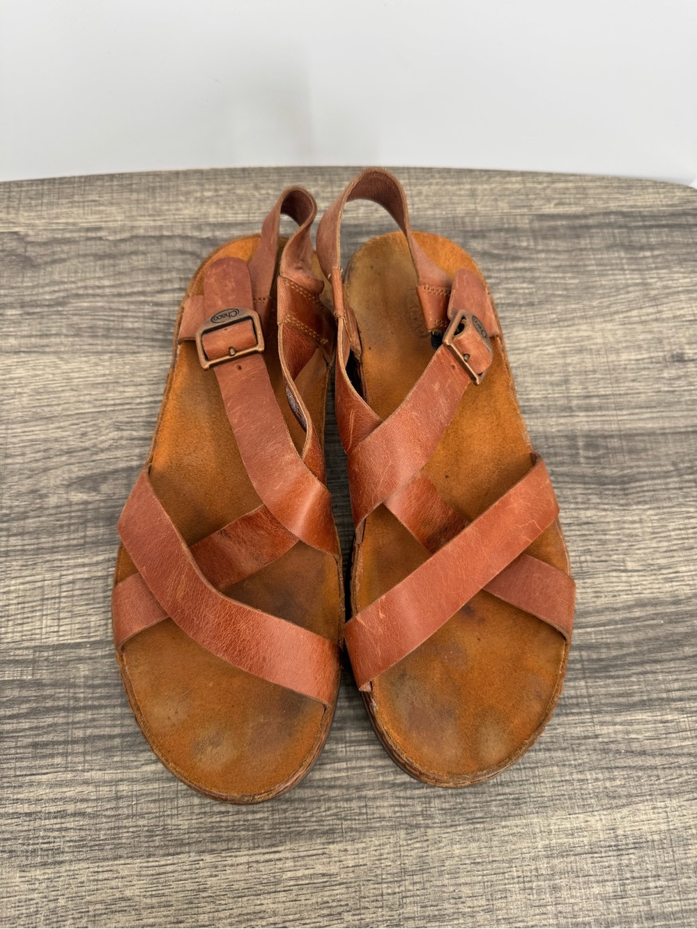 Chaco Wayfarer Rust Brown Leather Womens Straps Buckle Sandals - Picture 8 of 11